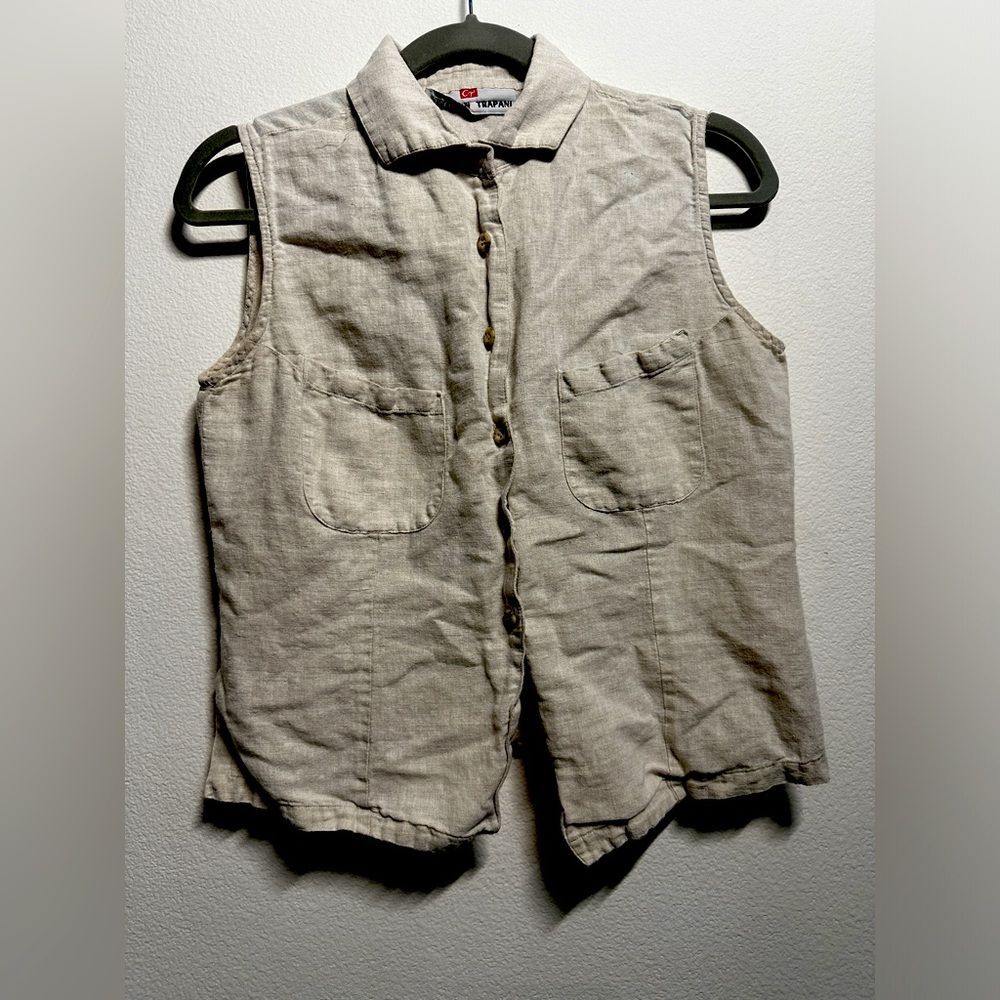 Cristian Trapani Linen like Cotton Beige Button Down Safari Shirt